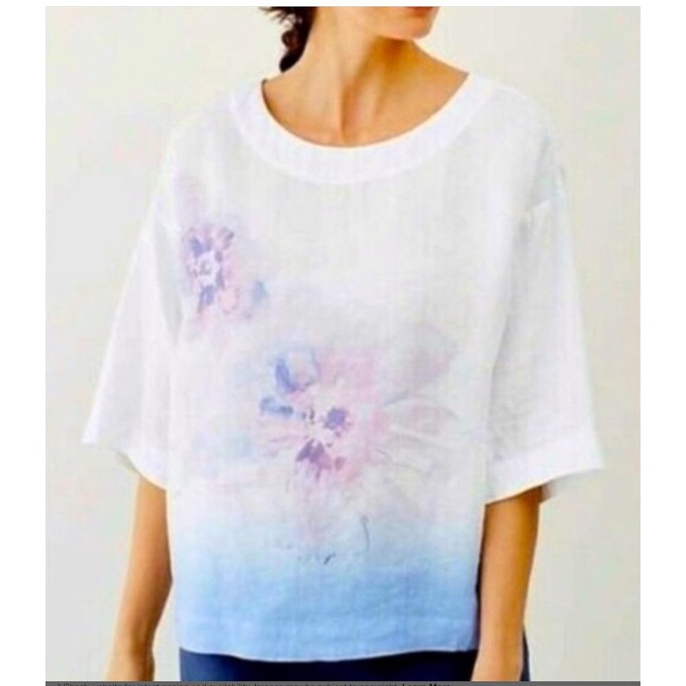 J. Jill Pure Jill Linen Watercolor Flower Floral Flowy Shirt - Size X-Small